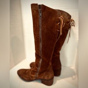 Born Felicia Riding Boots Leather Brown Suede Distressed Tall Western Lace Up 9M